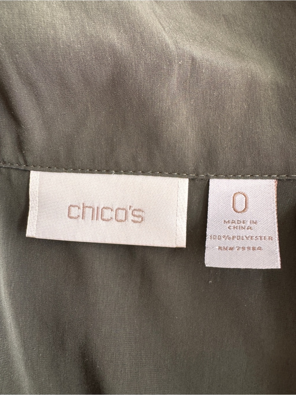 Chico’s olive green army style, draw string waist jacket. Chicos Size 0 (4) - Picture 8 of 13